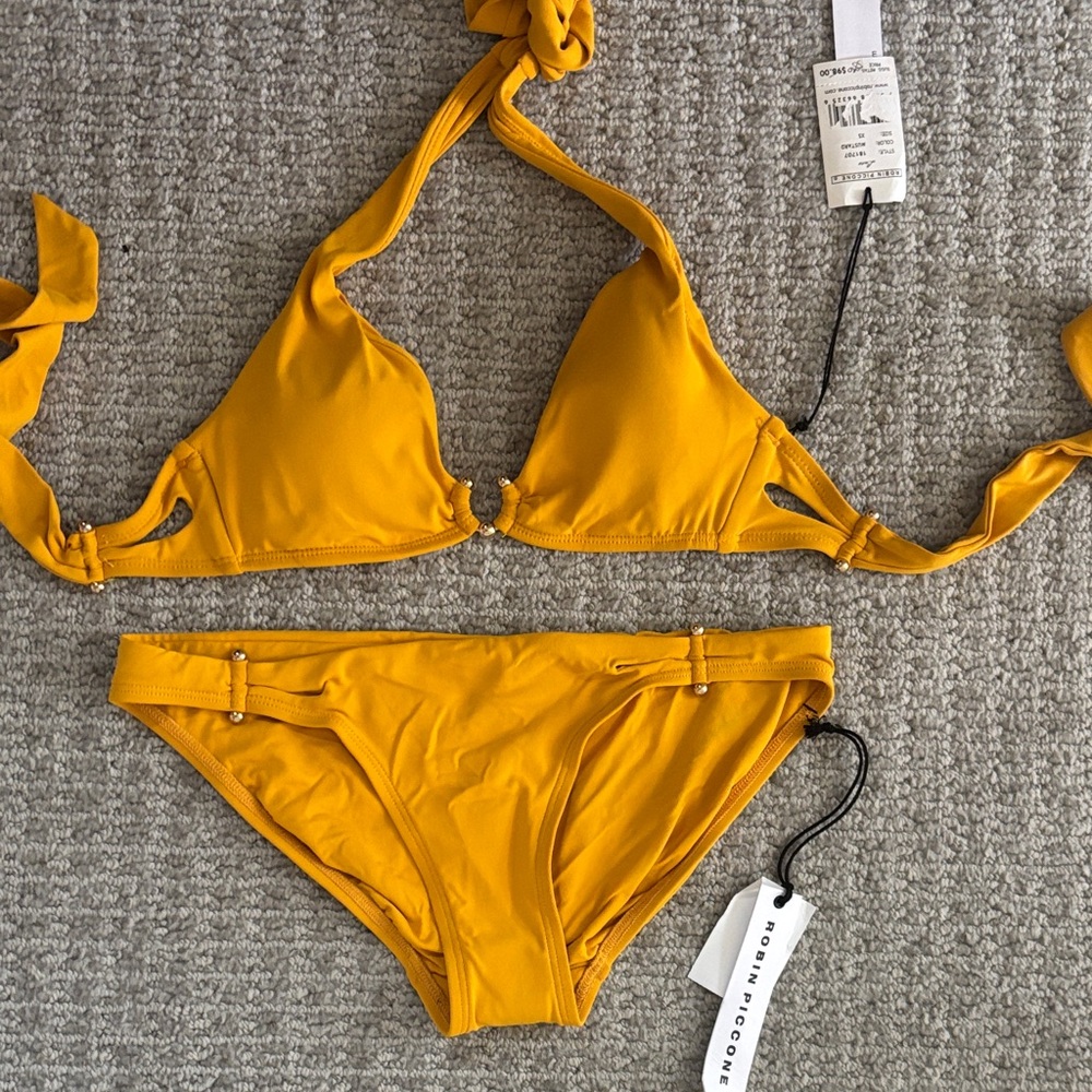Robin Piccone Mustard Halter Ring Bikini Set XS/S